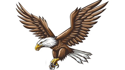  A majestic eagle mascot portrayed in a bold and dynamic logo design, captured in high-definition detail against a pure white background to evoke power and freedom. 

