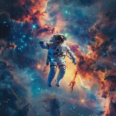Fototapeta premium An astronaut in a spacesuit floating in the vastness of space