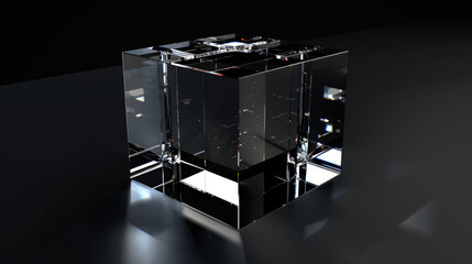 glass cube on black background, abstract rendering
