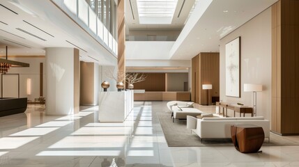 Fototapeta na wymiar Serene Modern Lobby with Neutral Color Scheme AI Generated.