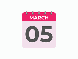 March5 calendar reminder. 5 Marchdaily calendar icon template. Calendar 5 Marchicon Design template. Vector illustration
