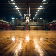 Obraz premium basketball court with shiny wooden floor under bright lights