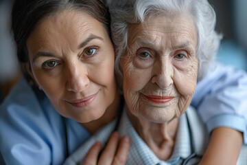 Portrait of middle aged woman and elderly mother.
