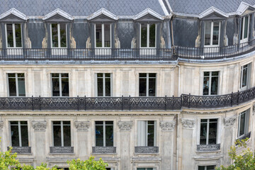 Panoramic view of the city center and traditional buildings of Paris, Tour Eiffel and Opera...