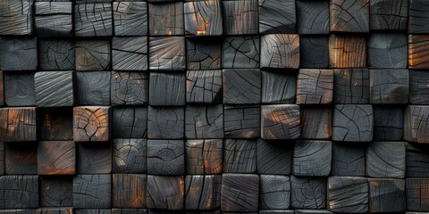 Black wooden cubes background texture