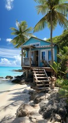 Fototapeta premium Beachfront house with palm trees