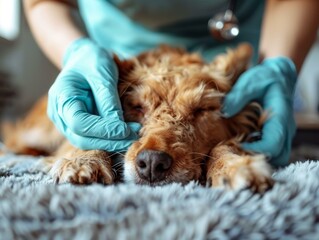 Close-up of a veterinarian checking a dog's eyes