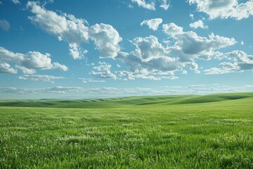 Obraz premium Green rolling hills under a blue sky with white clouds