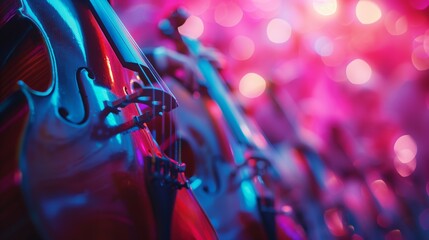 Neon Glow: Intimate Cello Detail in Symphony Orchestra