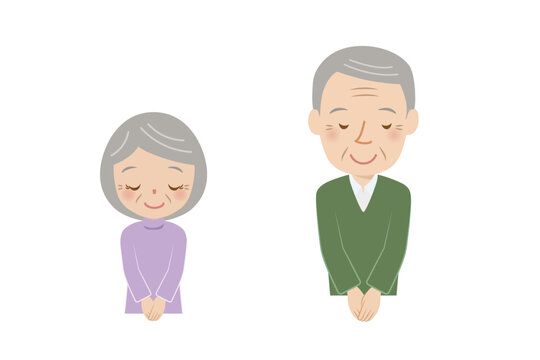 シニア夫婦、笑顔、お辞儀、かわいい