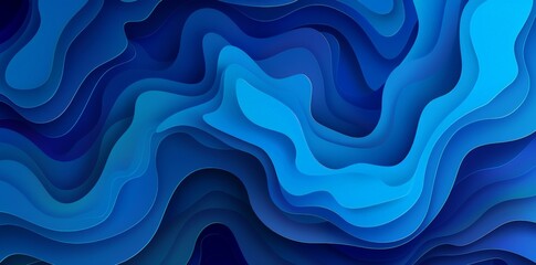 Blue abstract background with dynamic wavy shapes overlapping each other in a harmonious composition