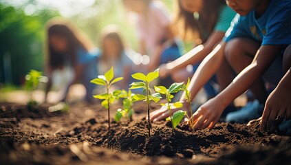Green Classroom: Diverse School Children Engage in Gardening Lesson at School Orchard - Powered by Adobe