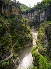 Gorgeous canyon, the largest in Europe, Albania Osum river canyon kaniones Osumi Aerial. 