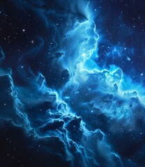 Blue Glowing Nebula in Space