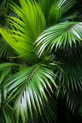 Close up of bright green palm leaves