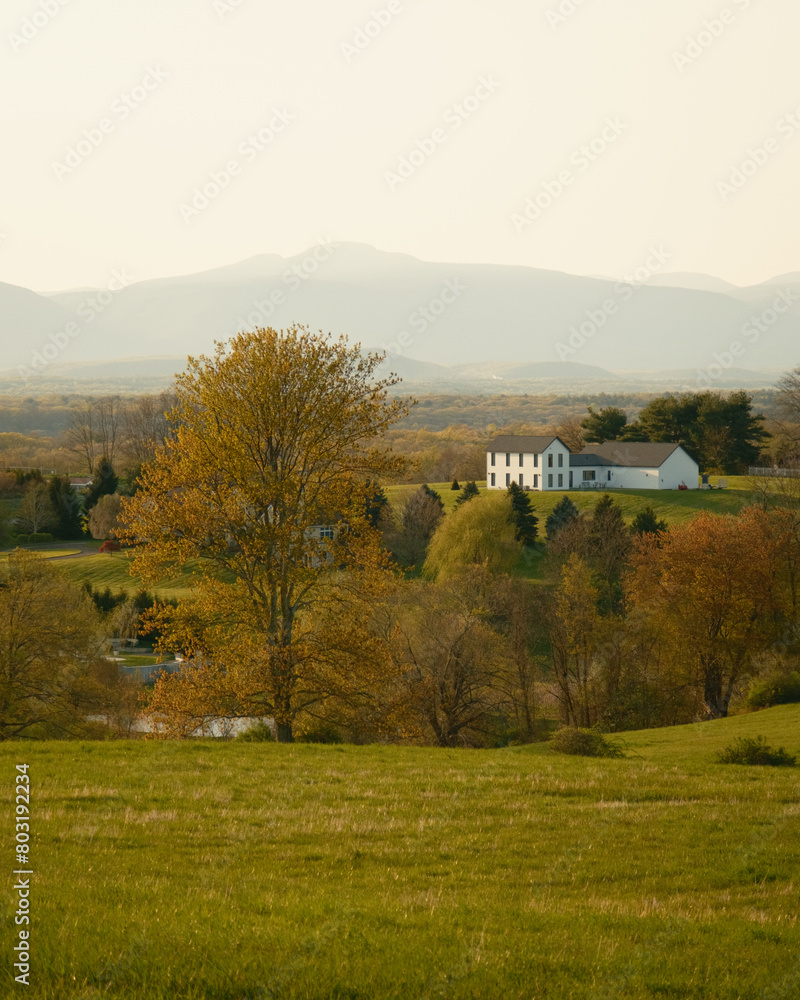 Sticker Spring view of rolling hills and mountains from Drayton Grant Park at Burger Hill, Rhinebeck, New York