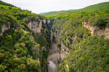 Fototapeta premium Canyon Osumi with blue water near Corovode, Alabnia in summer.