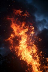 Flames leaping into the night sky
