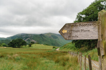 A signpost on a footpath in the Langdales, Lake District, England