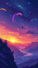 galaxy of Paragliding, Minimalist cartoon style