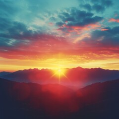 Fototapeta premium Amazing mountain landscape during sunset with vibrant red orange and blue sky