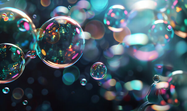 iridescent bubbles agains a black smooth backround