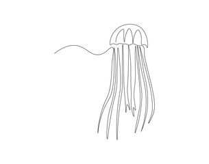 Continuous line drawing of jellyfish. One line of sea jellyfish. Marine animal concept continuous line art. Editable outline.