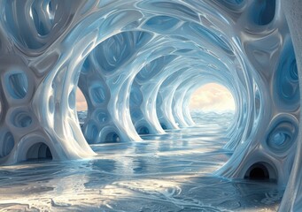 Ice cave with blue light