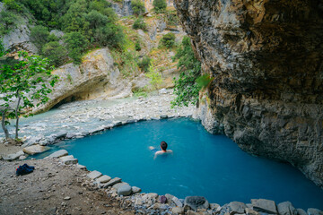 Stream of hot sulfuric water in the thermal baths of Permet Albania