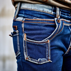blue jeans with a belt and a pocket closeup
