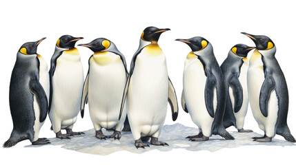 Emperor penguins in Antarctica. These penguins are well-adapted to the cold, harsh conditions of Antarctica in isolated on transparent background