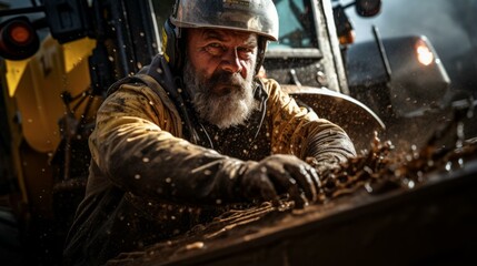 Portrait of a male construction worker covered in mud