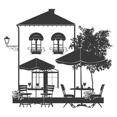 silhouette cafe front yard with umbrellas in the city black color only