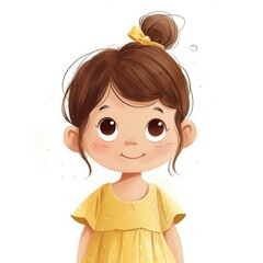 Cute cartoon girl with brown hair and yellow dress