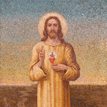 MILAN, ITALY - MARCH 6, 2024: The mosaic of Heart of Jeus in the church Basilica di Santa Eufemia by unknown atist. 