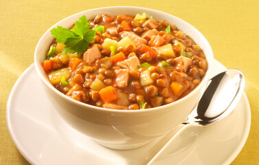 Linsen, Eintopf, Kartoffeln, Suppe, isoliert, 