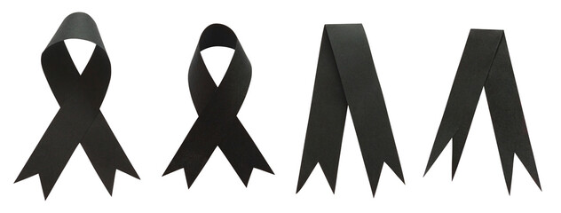 Black ribbons collection. Funeral or memories decorations. Isolated design element on the...