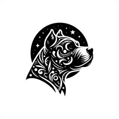 dog; pitbull silhouette in bohemian, boho, nature illustration