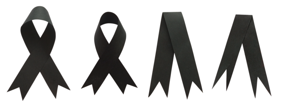 Black ribbons collection. Funeral or memories decorations. Isolated design element on the transparent background. - Powered by Adobe