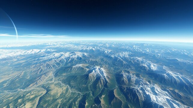 A beautiful landscape of a mountainous region from a birds eye view