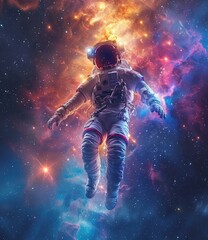 Fototapeta premium Astronaut in spacesuit floating in the vastness of space