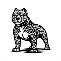 dog; pitbull silhouette in animal ethnic, polynesia tribal illustration