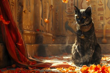 Black Cat Guarding the Mystical Altar of the Goddess Bastet