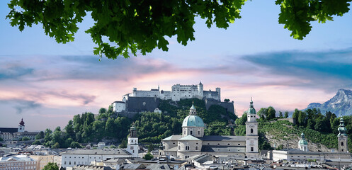 Salzburg with Festung Hohensalzburg in the Salzburg city of Austria.