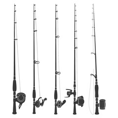Naklejka premium silhouette fishing rod collection set full black color only