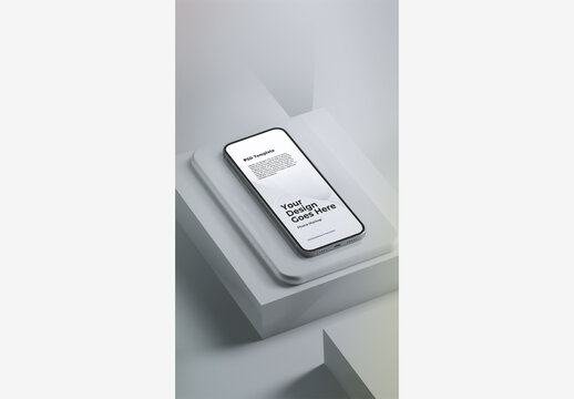 White Phone Mockup Screen Template on White Surface with White Blocks - White Clay Minimalistic Concept