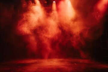 dramatic red spotlight illuminating dark stage with smoky atmosphere theater photography