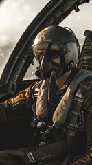 Naklejka premium A pilot sits inside the cockpit of a fighter jet