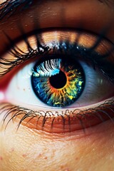 An illustration of an eye with a colorful iris.