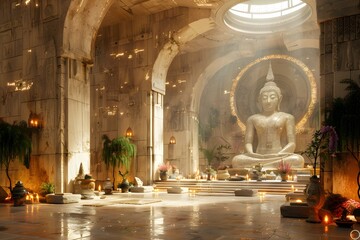 Obraz premium Majestic Buddha Statue in Ornate Buddhist Temple Interior